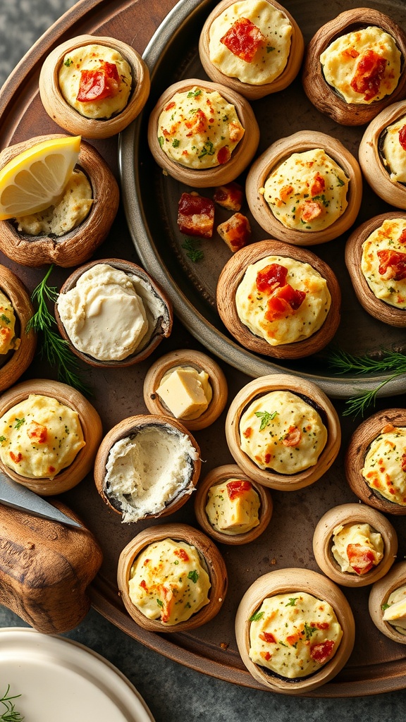 Crab and cream cheese stuffed mushrooms, a delicious appetizer.