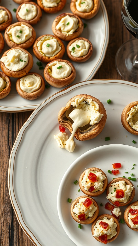 Cream Cheese and Chive Stuffed Mushrooms on a plate