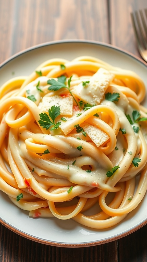 Creamy Alfredo Fettuccine with parsley garnish