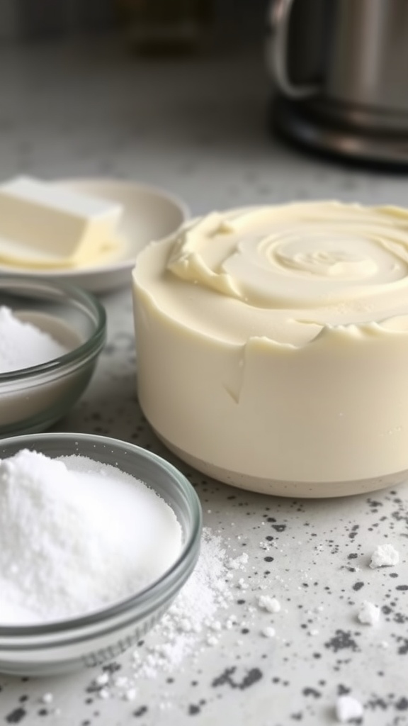 Ingredients for creamy cheesecake base preparation
