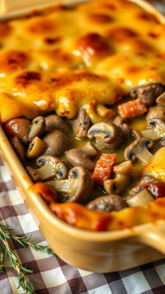 Creamy Mushroom Beef Casserole in a baking dish