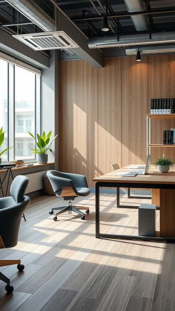 A modern interior featuring color-blocked concrete floors with vibrant colors in a spacious room.