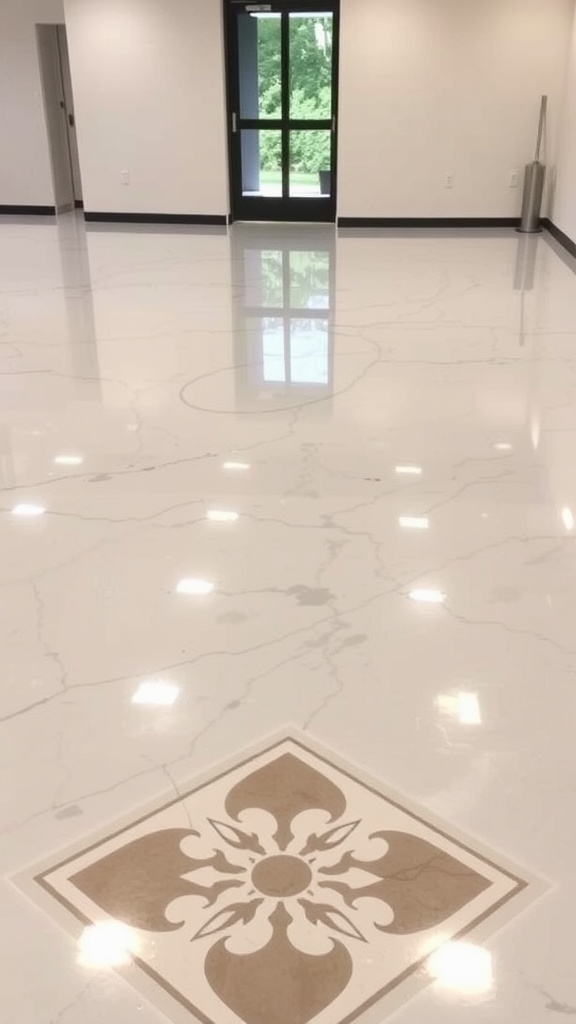 Creative 3D epoxy floor design featuring an underwater scene, transforming a concrete floor into an artistic element in a kitchen