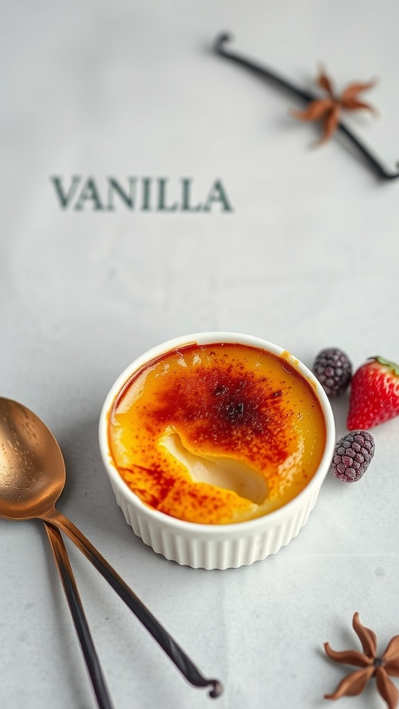 Delicious Crème Brûlée with golden caramelized sugar crust