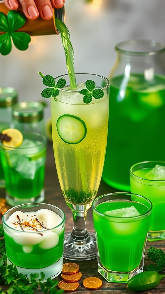 A refreshing Cucumber Mint Cooler cocktail with cucumber slices and mint garnish, perfect for St. Patrick's Day.