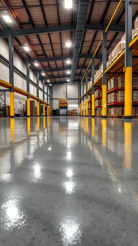 Colorful custom epoxy flooring with splashes of various colors in a room with a chair