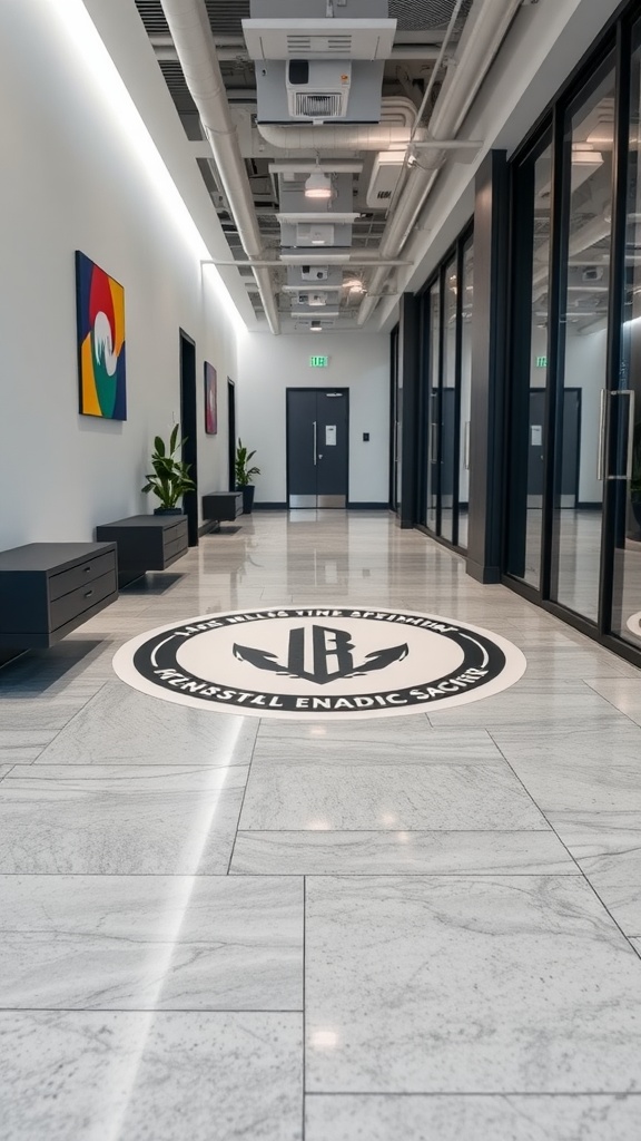 A beautifully designed custom epoxy floor in a modern interior setting