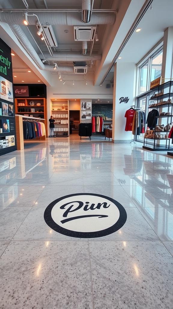 Custom logo epoxy floor design in a retail store
