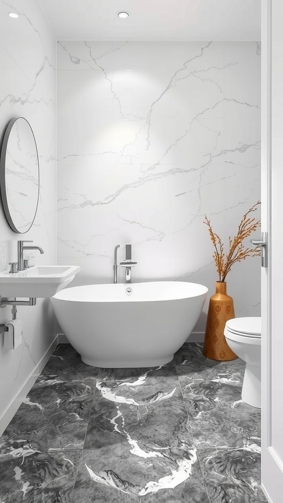 A beautifully tiled bathroom floor featuring colorful, intricate mosaics and patterns.
