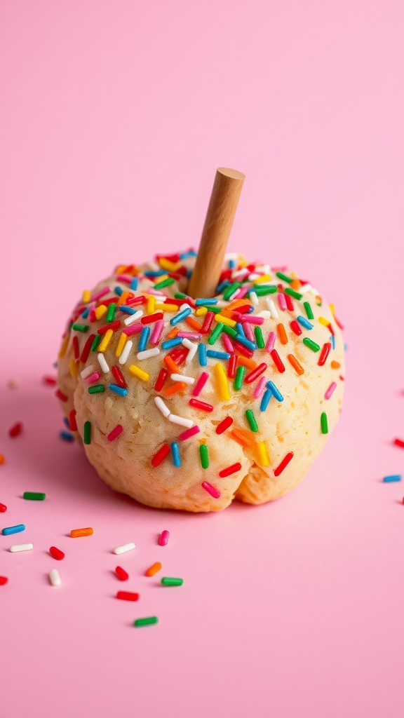 Colorful sprinkles on a candy apple cookie