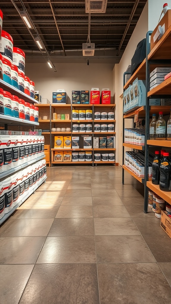 Store aisle with various epoxy products for DIY flooring projects.
