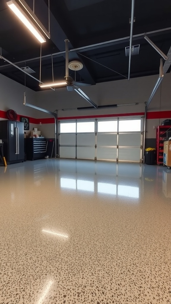 Before image of a garage floor, showing a plain concrete surface ready for epoxy application.