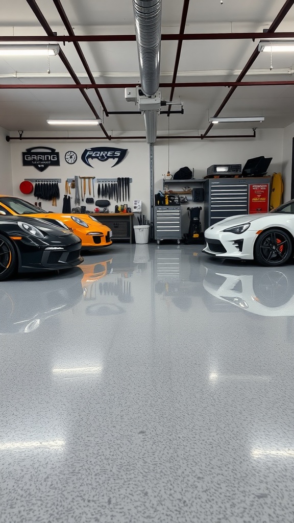 Before and after image of a concrete epoxy floor transformation