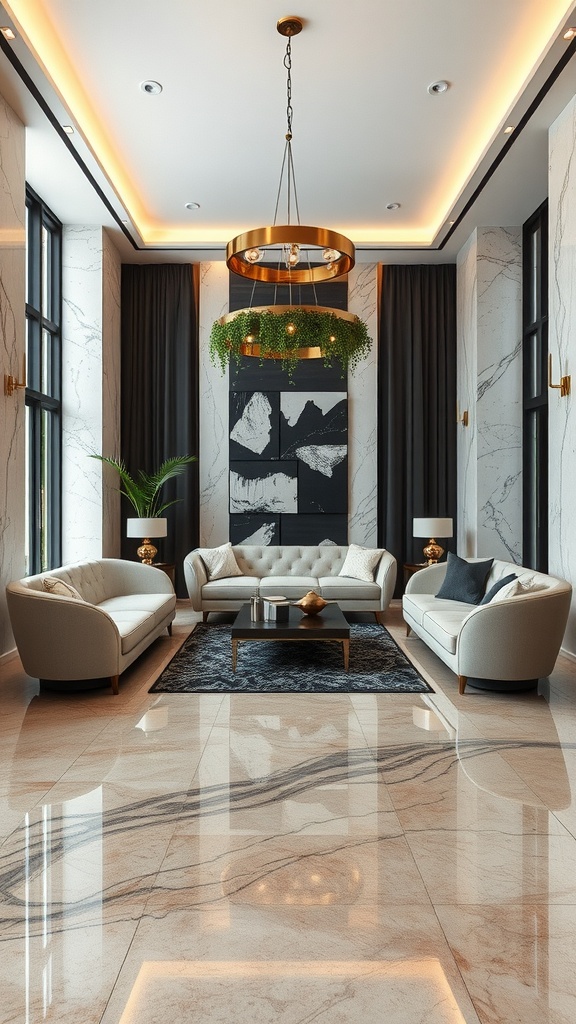 Stylish high gloss concrete epoxy floor in a modern interior space.