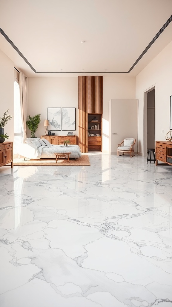 Interior view of a contemporary room featuring a marble epoxy floor