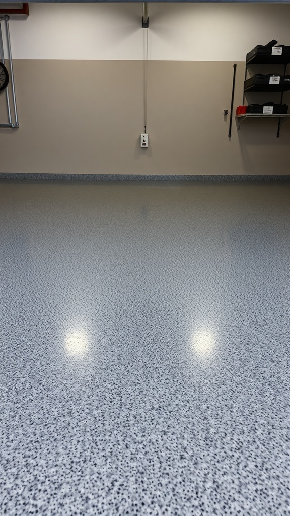 A polished epoxy garage floor with a smooth surface and a clean look.