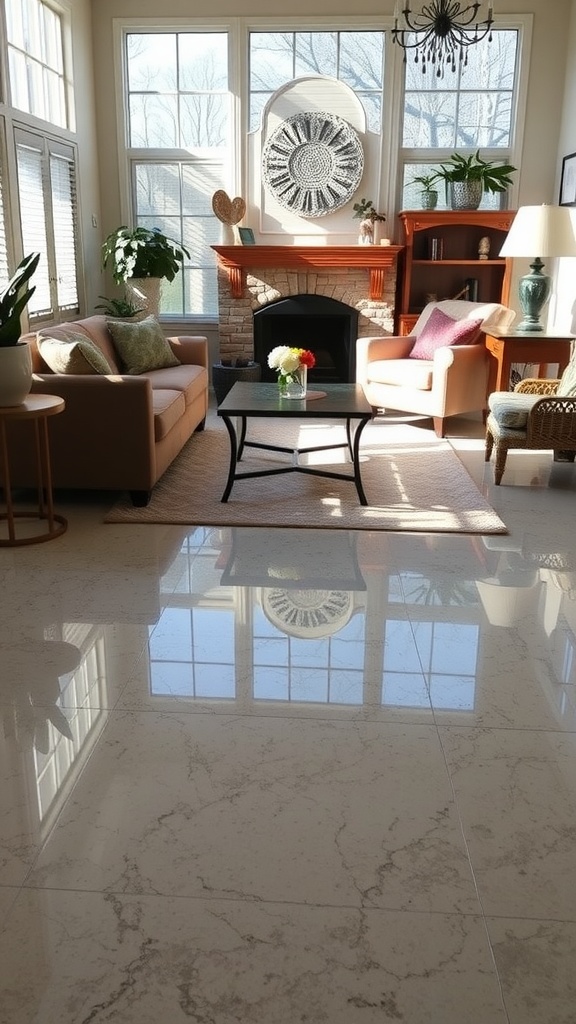 Close-up of a durable epoxy floor with a smooth finish and decorative elements