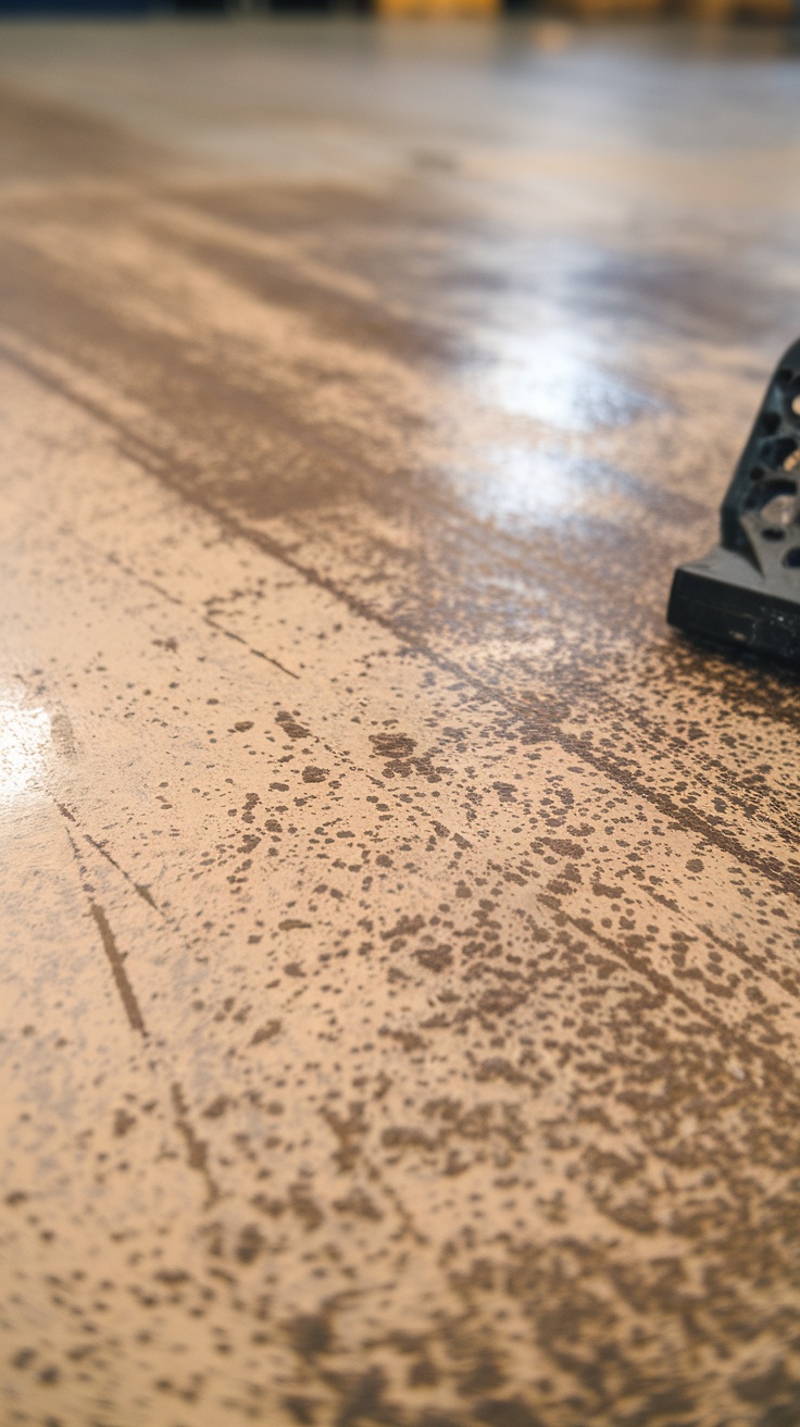 Close-up of a seamless garage epoxy floor, showing its texture and shine.