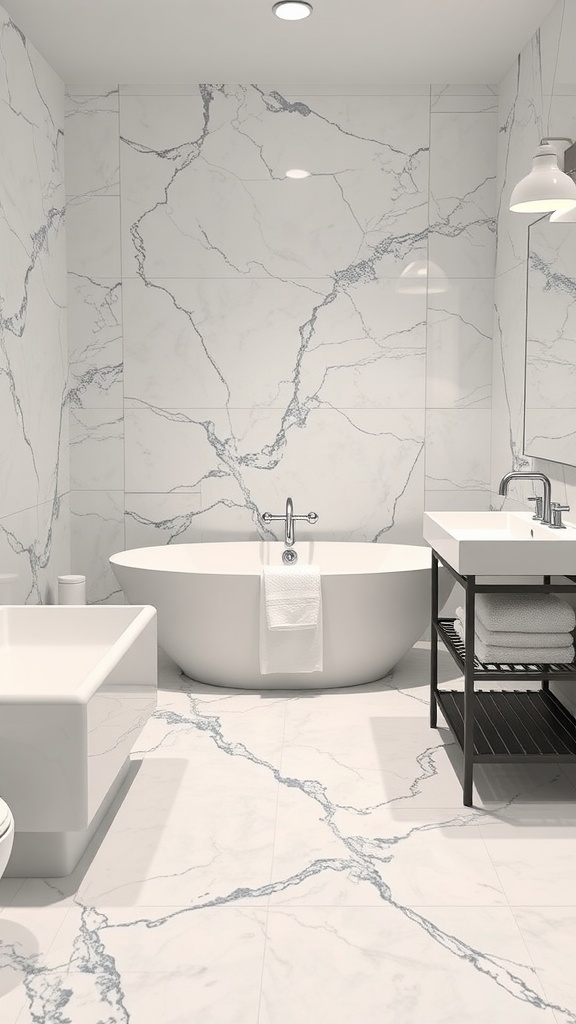 Modern bathroom with slip-resistant epoxy floor and stylish fixtures.