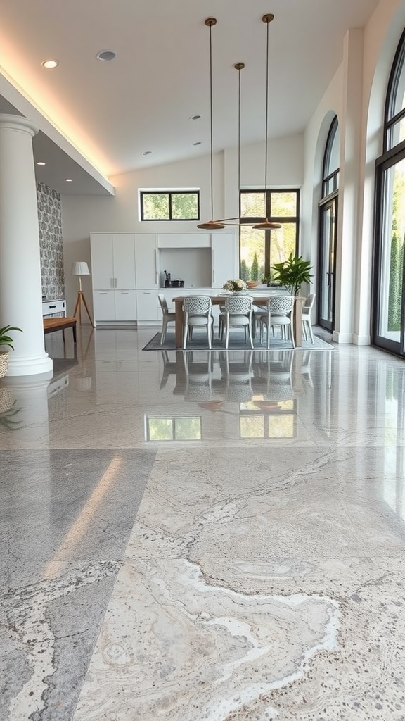 Interior space featuring epoxy flooring with earthy tones and textures