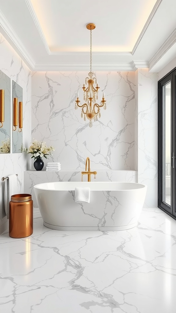 Bright and modern bathroom with high-gloss epoxy flooring, featuring a sleek design and ample natural light.