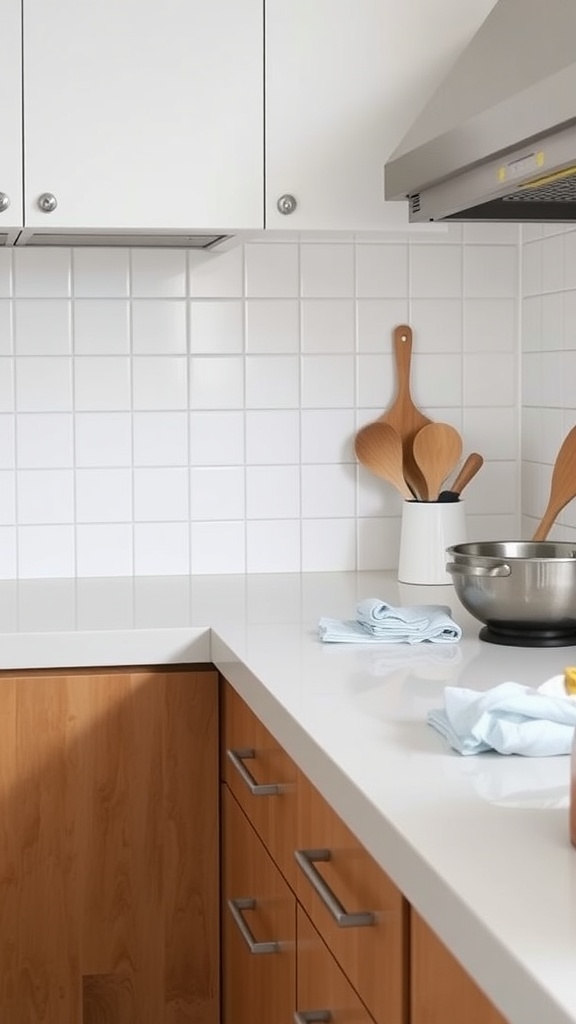 A clean kitchen countertop ready for meal preparation.