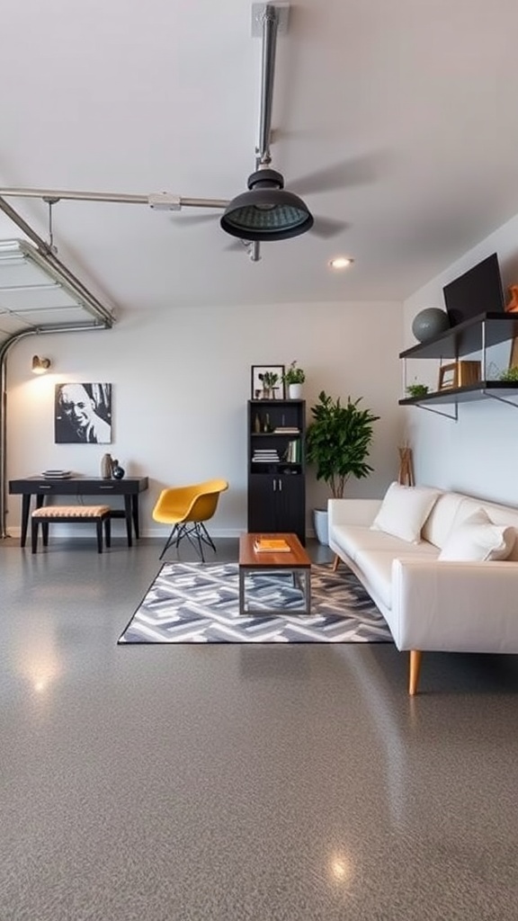 A modern interior with plants and eco-friendly decor showcasing epoxy flooring.