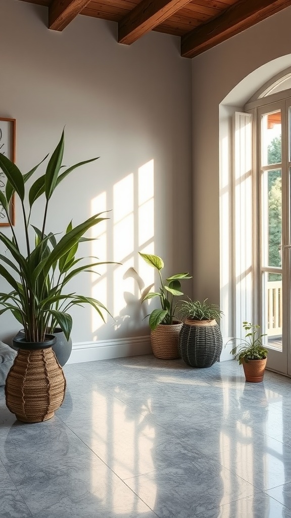 A stylish interior space showcasing a unique epoxy floor design.