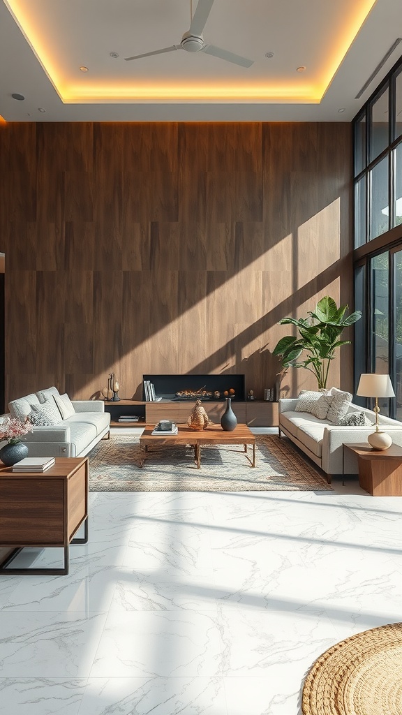 Luxurious living area featuring eco-friendly epoxy flooring with modern furniture and natural light.