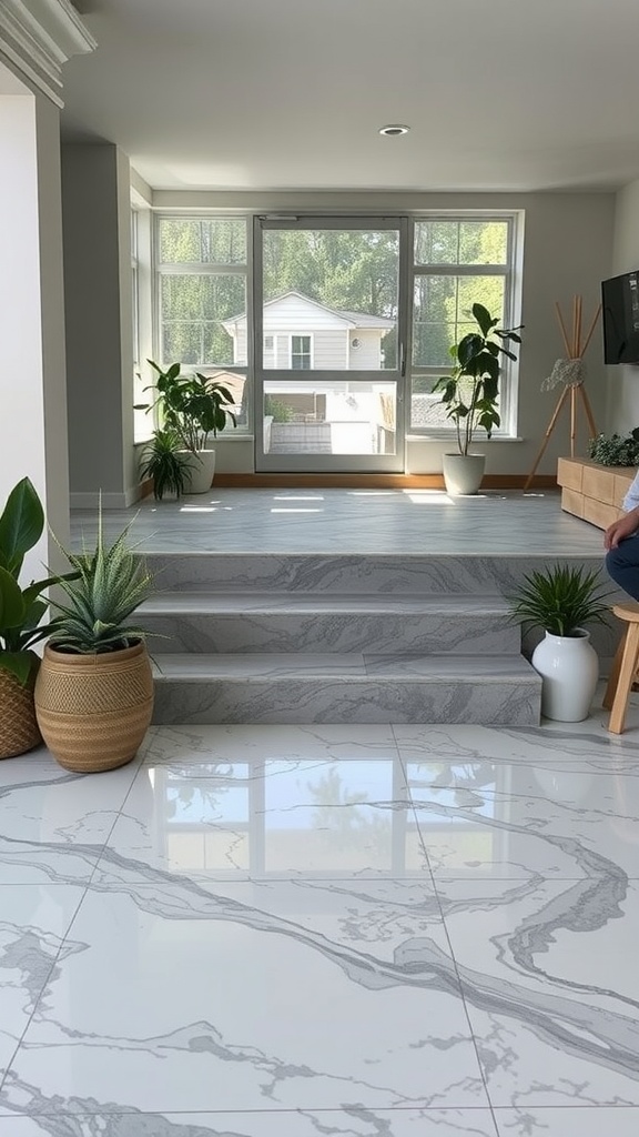 Interior space featuring stylish flooring and plants