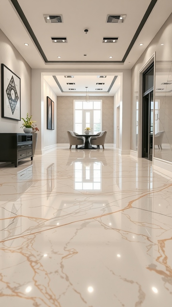 Stylish epoxy floors with marble design in a modern interior setting