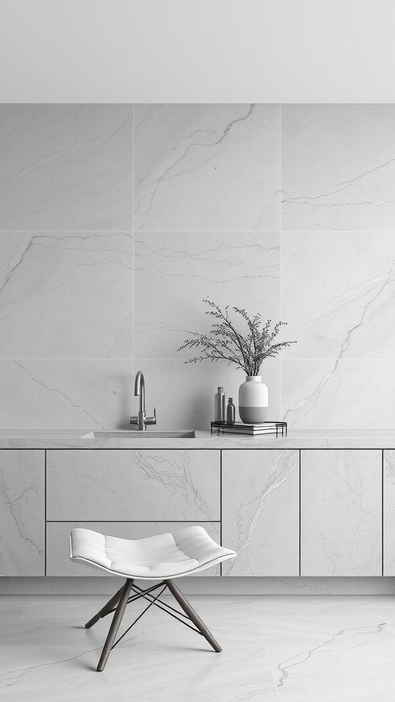 Elegant grey marble tiling with a matte finish in a modern kitchen setting