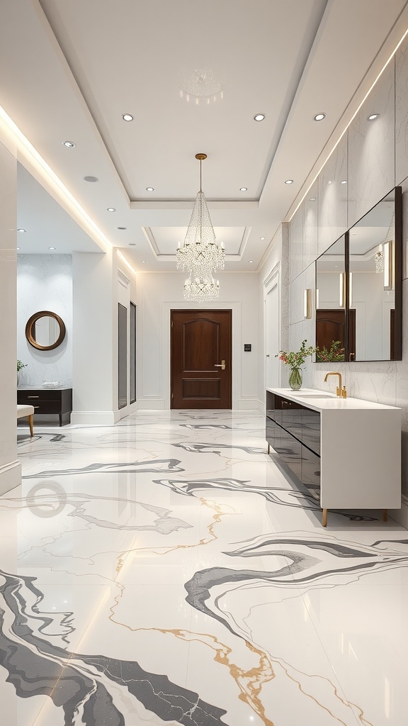 Elegant entryway with marble epoxy flooring and modern decor