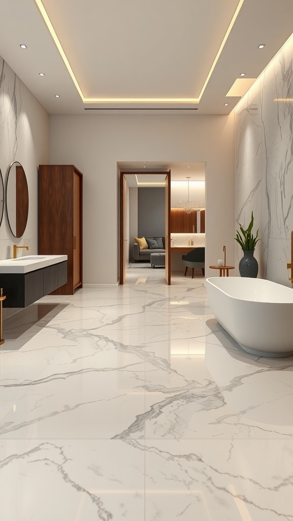 Luxurious bathroom featuring marble effect resin flooring