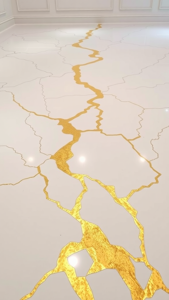 White epoxy floor with gold veins