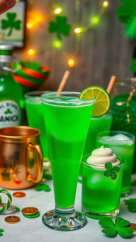 Emerald Isle Fizz cocktail with lime garnish