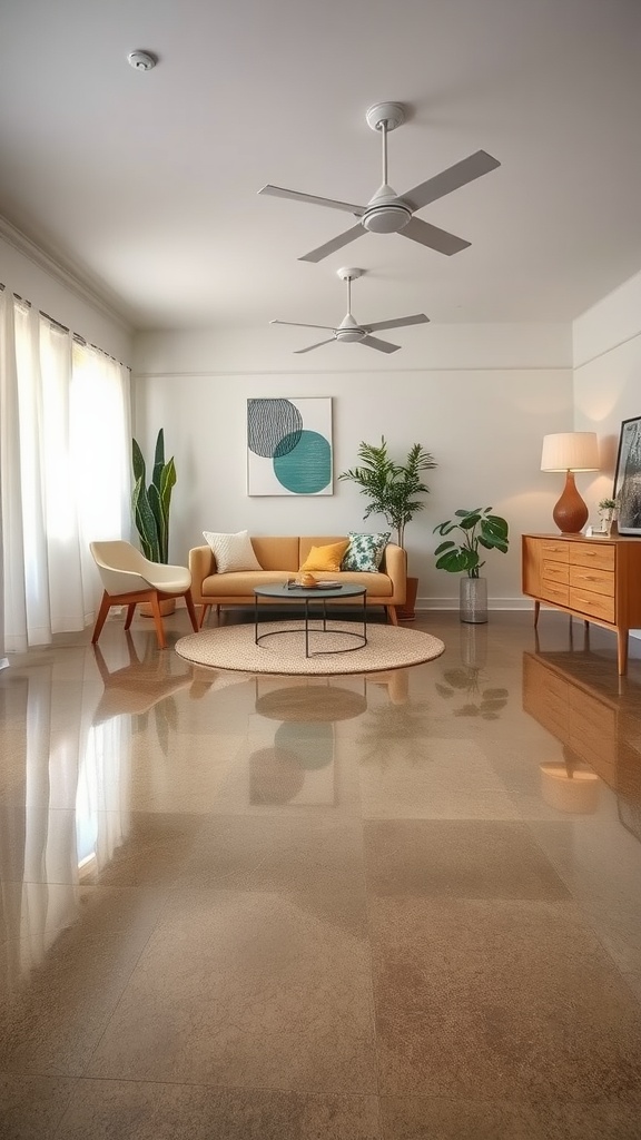 A man walking on a shiny epoxy floor in a well-lit entryway, showing the inviting and safe nature of epoxy flooring.