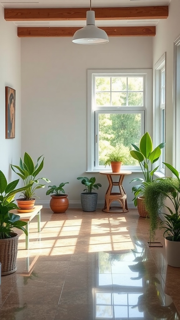 Bright room with plants and epoxy flooring