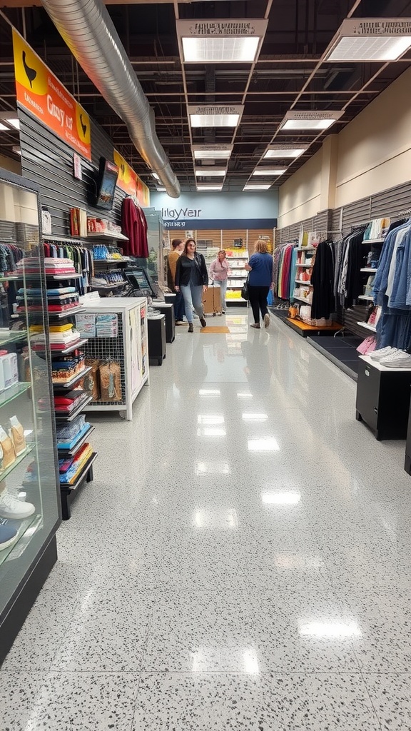 Busy retail store with shiny concrete epoxy flooring
