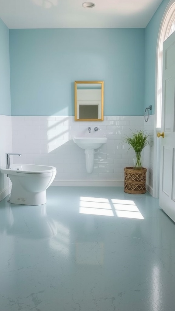 Comparison of epoxy floor and traditional tile in a bathroom setting