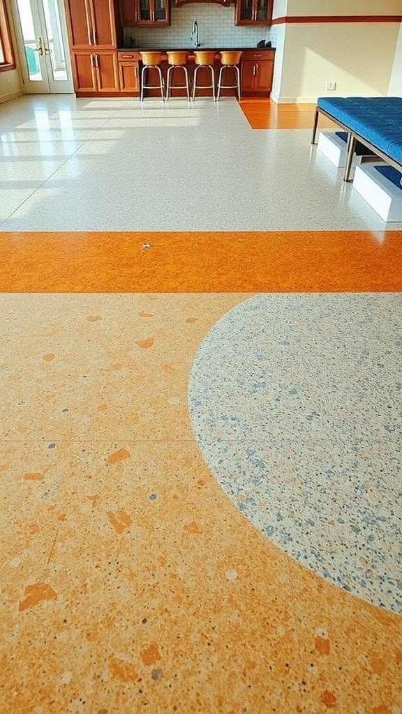 Textured epoxy flooring with custom color blends in an interior space