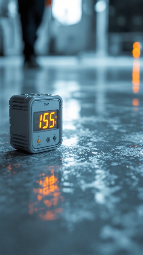 Timer showing 155 seconds on a shiny floor