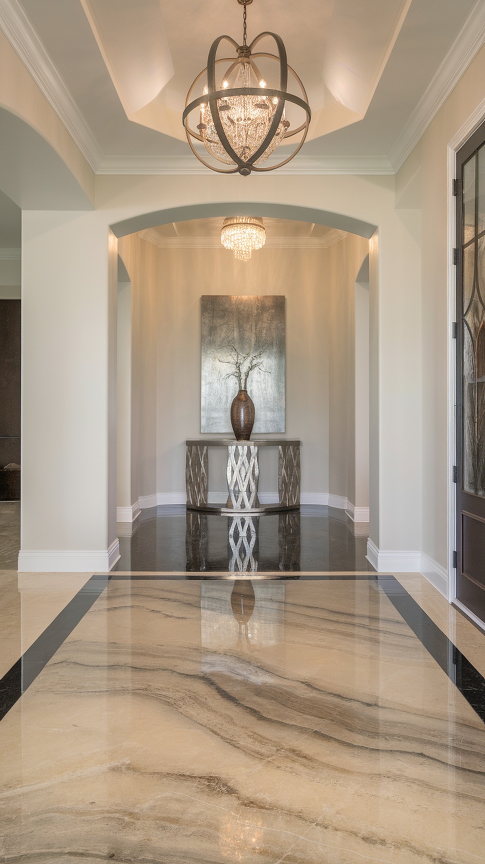 Elegant faux stone epoxy flooring in a modern entryway