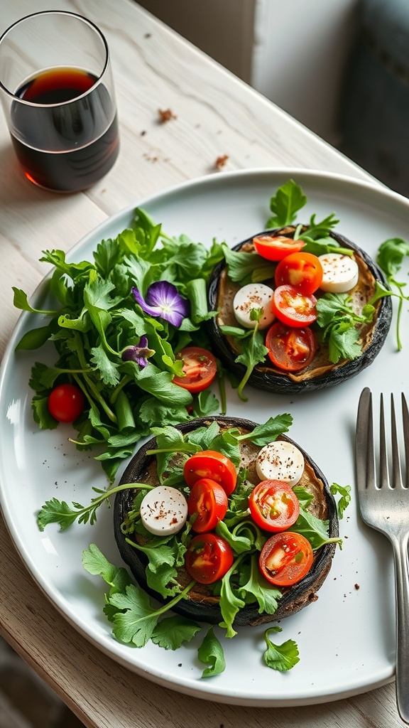 Fresh arugula salad with cherry tomatoes and mozzarella