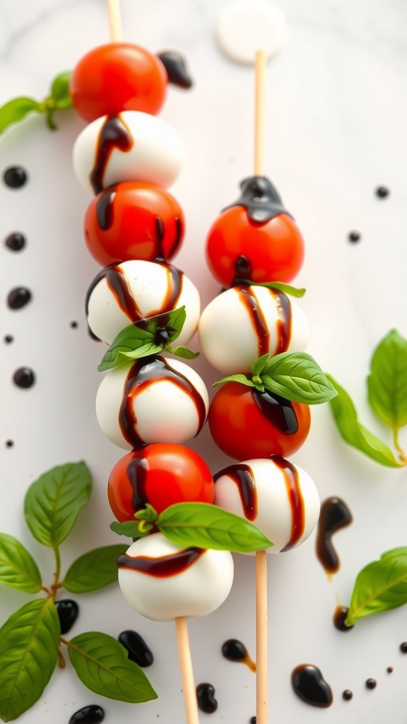 Fresh Caprese Skewers with tomatoes, mozzarella, and basil