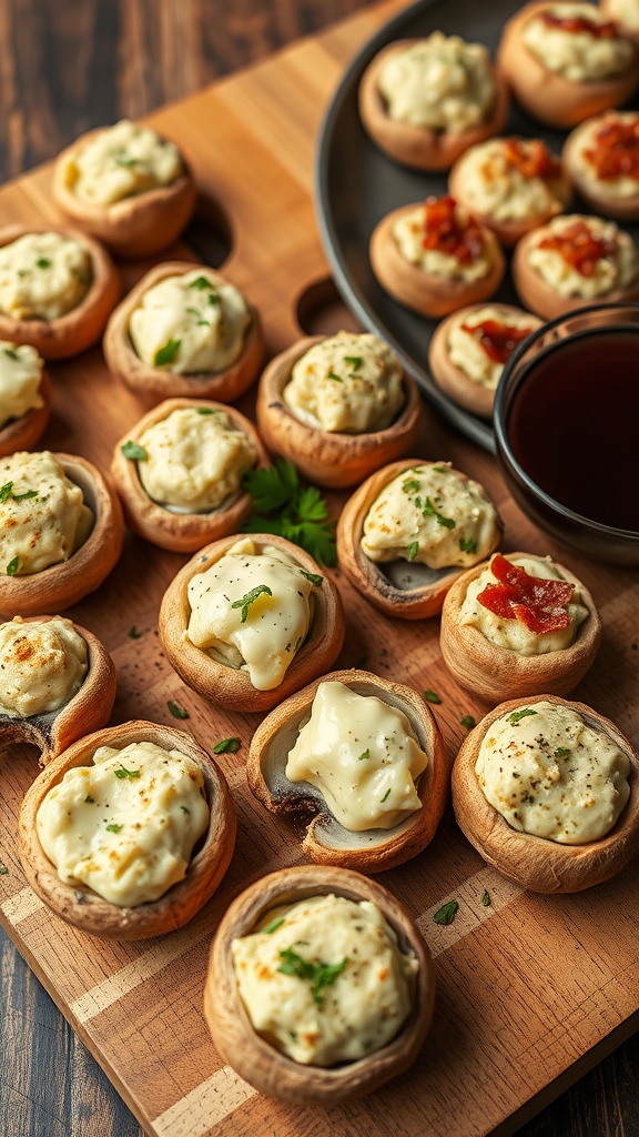 Garlic and cream cheese stuffed mushrooms ready to be served.
