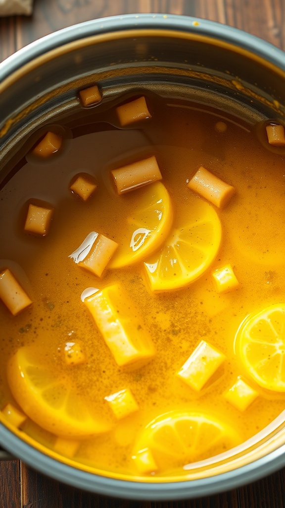 Garlic lemon butter sauce in a pot