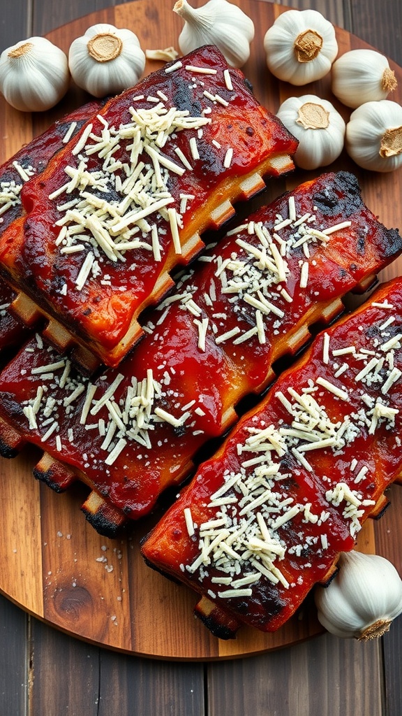 Delicious BBQ ribs topped with garlic and Parmesan cheese