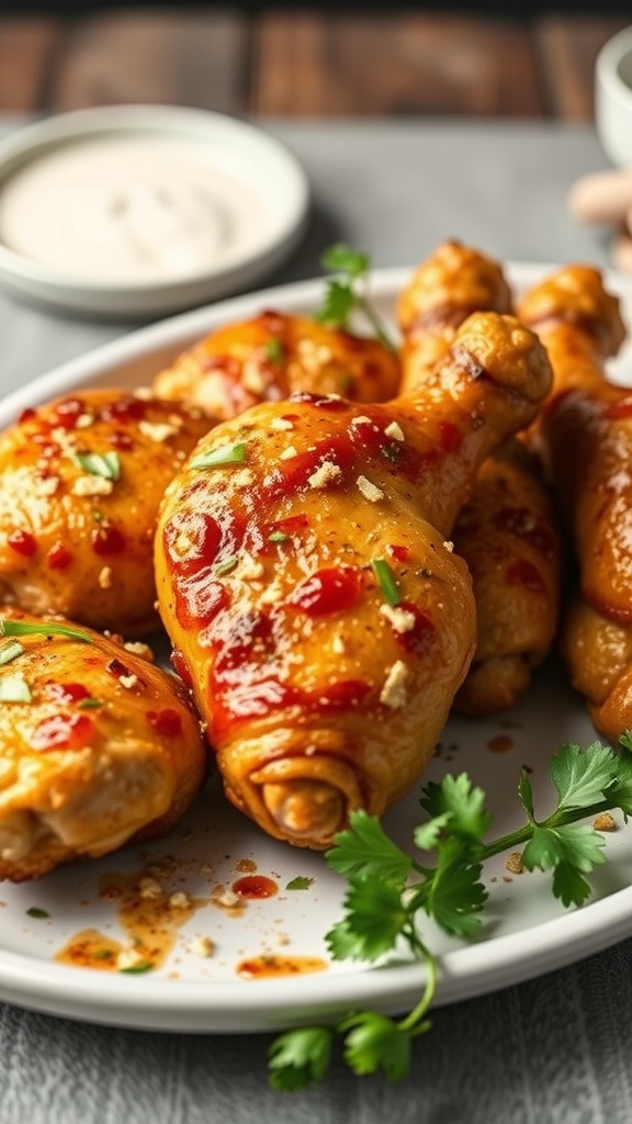 Delicious garlic parmesan chicken drumsticks garnished with parsley