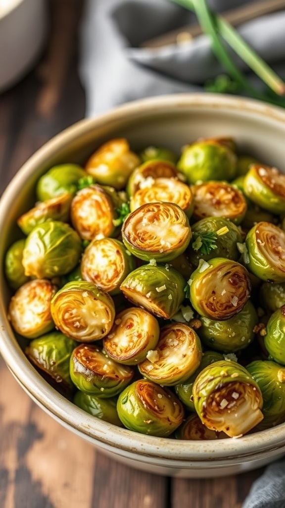 Bowl of Garlic Parmesan Roasted Brussels Sprouts
